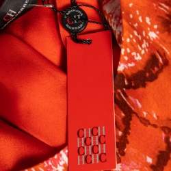 Pre Owned CH Carolina Herrera Red Printed Silk Side and Sleeve Slit Detailed Belted Dresses S
