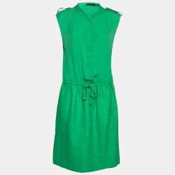 Pre Owned CH Carolina Herrera Green Silk Drawstring Waist Sleeveless Midi Dress L