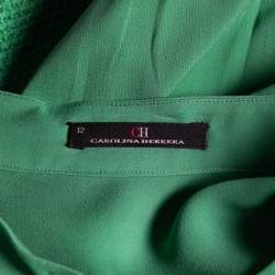 Pre Owned CH Carolina Herrera Green Silk Drawstring Waist Sleeveless Midi Dress L