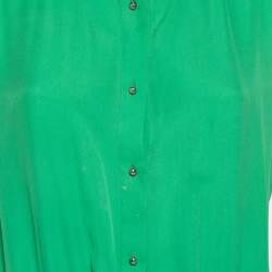 Pre Owned CH Carolina Herrera Green Silk Drawstring Waist Sleeveless Midi Dress L