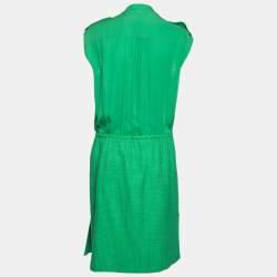 Pre Owned CH Carolina Herrera Green Silk Drawstring Waist Sleeveless Midi Dress L