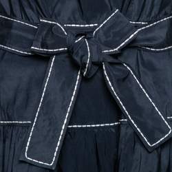 Pre Owned CH Carolina Herrera Navy Blue Belted Tiered Dress L