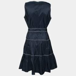 Pre Owned CH Carolina Herrera Navy Blue Belted Tiered Dress L