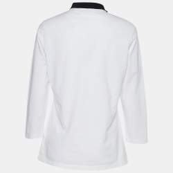 Pre Owned توب بولو سي إتش كارولينا هيريرا تريكو بيكيه أبيض بكشكشة مقاس كبير - لارج