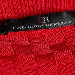 Pre Owned بلوزة سي إتش كارولينا هيريرا جاكار نمط كاروهات أحمر بأكتاف مائلة مقاس كبير ( لارج )