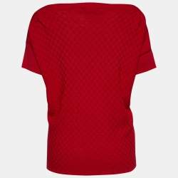 Pre Owned بلوزة سي إتش كارولينا هيريرا جاكار نمط كاروهات أحمر بأكتاف مائلة مقاس كبير ( لارج )