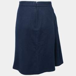 Pre Owned CH Carolina Herrera Navy Blue Wool Knee Length Skirt S