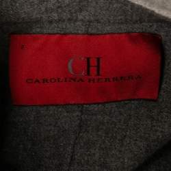 Pre Owned CH Carolina Herrera Grey Wool Button Front Belted Blazer S