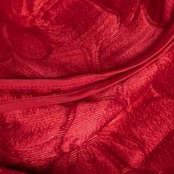 مملوكة مسبقًا فستان سي أتش كارولينا هيريرا جاكار بطبعة زهور أحمر واسع وبلا أكمام  مقاس كبير - لارج