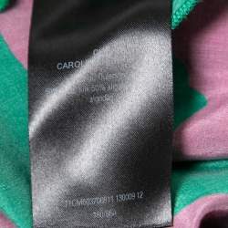 Pre Owned بنطلون سي أتش كارولينا هيريرا قطن وحرير مطبوع بنفسجي وأخضر أرجل واسعة مقاس كبير (لارج)