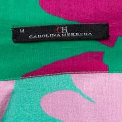 Pre Owned CH Carolina Herrera Green & Purple Silk & Cotton Belted Blouse M