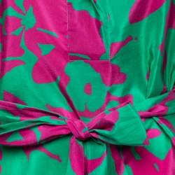 Pre Owned CH Carolina Herrera Green & Purple Silk & Cotton Belted Blouse M