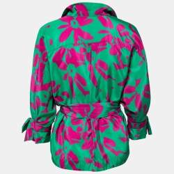 Pre Owned CH Carolina Herrera Green & Purple Silk & Cotton Belted Blouse M