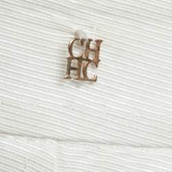 CH Carolina Herrera Off White Textured Cotton Cropped Pants M