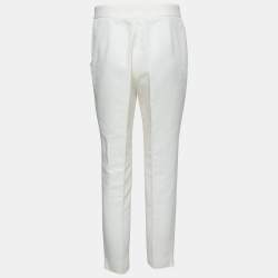 CH Carolina Herrera Off White Textured Cotton Cropped Pants M