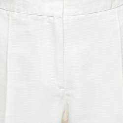 CH Carolina Herrera Off White Textured Cotton Cropped Pants M