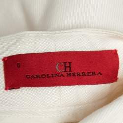 CH Carolina Herrera Off White Textured Cotton Cropped Pants M