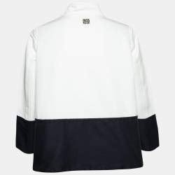 Pre Owned جاكيت سي إتش كارولينا هيريرا قطن مزخرف أبيض وأزرق كحلي بصدرية مزدوجة مقاس صغير - سمول