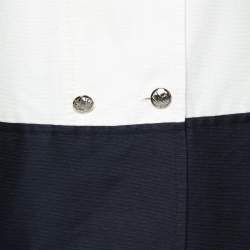 Pre Owned جاكيت سي إتش كارولينا هيريرا قطن مزخرف أبيض وأزرق كحلي بصدرية مزدوجة مقاس صغير - سمول