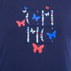 Pre Owned تي شيرت سي إتش كارولينا هيريرا قطن أزرق كحلي مطرز شعار ماركة مورد مقاس صغير جداً - إكس سمول