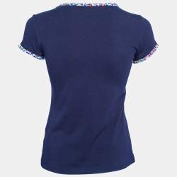 Pre Owned تي شيرت سي إتش كارولينا هيريرا قطن أزرق كحلي مطرز شعار ماركة مورد مقاس صغير جداً - إكس سمول