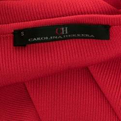 Pre Owned CH Carolina Herrera Red Knit Bow Detailed Front Long Sleeve Blouse S