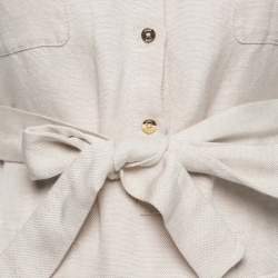 Pre Owned CH Carolina Herrera Beige Textured Linen Sleeveless Belted Mini Dress S