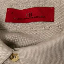 Pre Owned CH Carolina Herrera Beige Textured Linen Sleeveless Belted Mini Dress S