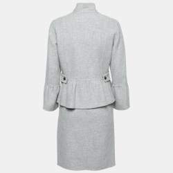 CH Carolina Herrera Grey Wool Button Front Peplum Jacket & Skirt Suit M