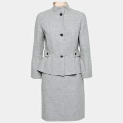 CH Carolina Herrera Grey Wool Button Front Peplum Jacket & Skirt Suit M