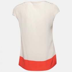 Pre Owned توب سي إتش كارولينا هيريرا حرير كريمي حلية فيونكة أكمام كب مقاس صغير - سمول