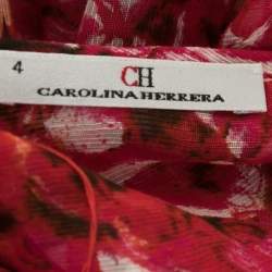 مملوكة مسبقًا CH Carolina Herrera Pink Floral Printed Linen Ruffle Front Blouse S