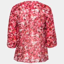 مملوكة مسبقًا CH Carolina Herrera Pink Floral Printed Linen Ruffle Front Blouse S