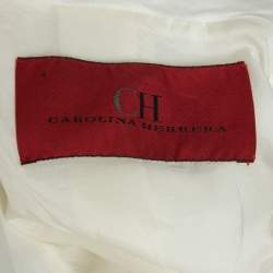 CH Carolina Herrera White Linen Frayed Edged Double Breasted Blazer & Skirt Set S