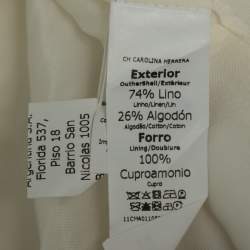 CH Carolina Herrera White Linen Frayed Edged Double Breasted Blazer & Skirt Set S