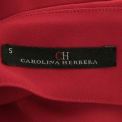 Pre Owned CH Carolina Herrera Red Crepe Ruffle Bishop Sleeve Dress S