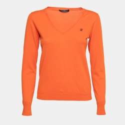 Pre Owned CH Carolina Herrera Orange Knit Long Sleeve Sweater XS
