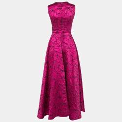 Pre Owned CH Carolina Herrera Pink Embossed Floral Jacquard Sleeveless Gown S