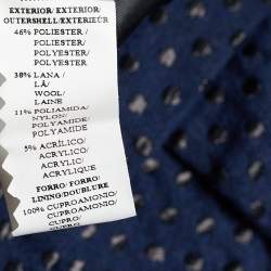 Pre Owned CH Carolina Herrera Navy Blue Dot Pattern Wool Blend Pleated Skirt L