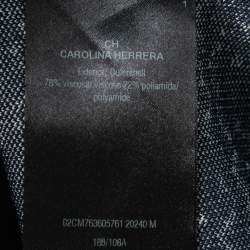 Pre Owned CH Carolina Herrera Navy Blue Patterned Jacquard Knit Short Sleeve Top M