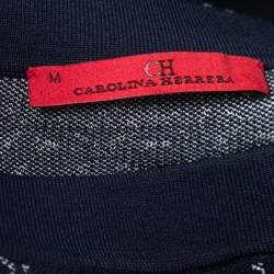 Pre Owned CH Carolina Herrera Navy Blue Patterned Jacquard Knit Short Sleeve Top M