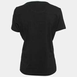 Pre Owned CH Carolina Herrera Black Logo Embroidered Cotton T-Shirt L