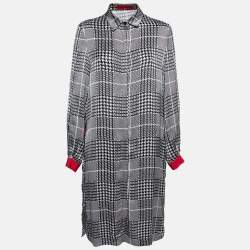 مملوكة مسبقًا CH Carolina Herrera Black Monochrome Houndstooth Print Satin Dress M