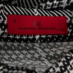 Pre Owned CH Carolina Herrera Black Monochrome Houndstooth Print Satin Dress M