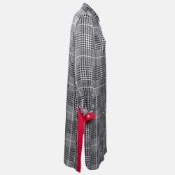 Pre Owned CH Carolina Herrera Black Monochrome Houndstooth Print Satin Dress M