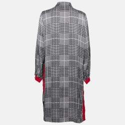 Pre Owned CH Carolina Herrera Black Monochrome Houndstooth Print Satin Dress M