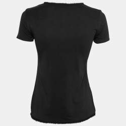 Pre Owned CH Carolina Herrera Black Cotton Bow Applique T-Shirt XS
