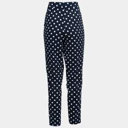 CH Carolina Herrera Navy Blue Polka Dotted Crepe Tapered High Waist Trousers M