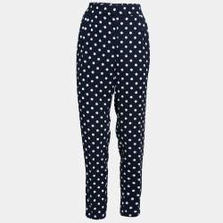 CH Carolina Herrera Navy Blue Polka Dotted Crepe Tapered High Waist Trousers M