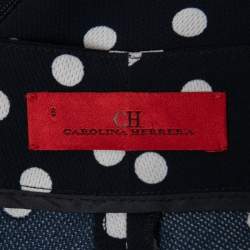CH Carolina Herrera Navy Blue Polka Dotted Crepe Tapered High Waist Trousers M